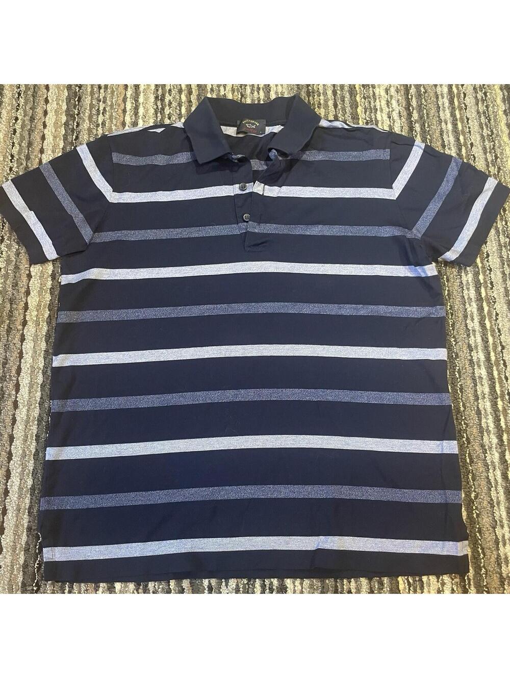 Paul & Shark Yachting Men's Striped Polo Shirt Navy Short Sleeve Size M